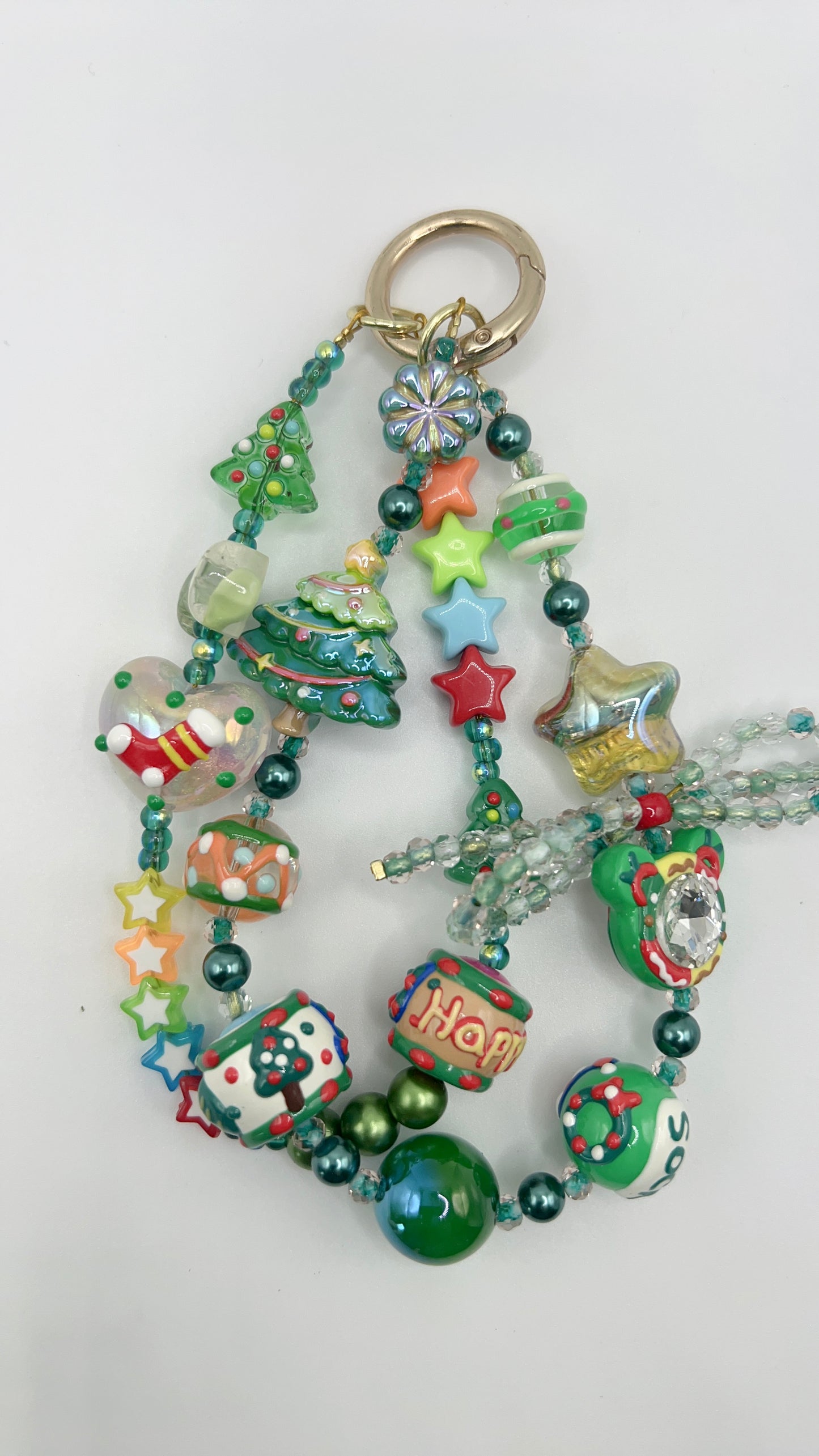 Handmade Painted Beaded Keychain / Bag Chain / Phone Chain – Christmas Style