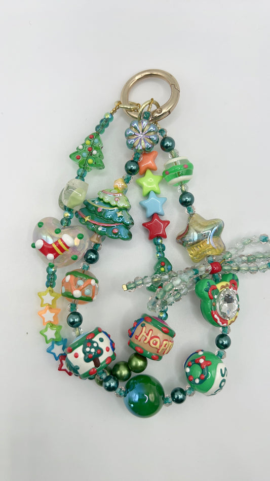 Handmade Painted Beaded Keychain / Bag Chain / Phone Chain – Christmas Style