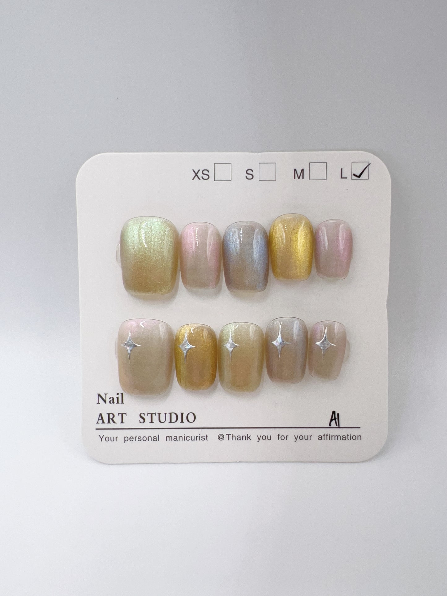 Short Square Press-On Nails with Colorful Shimmer – Large Size