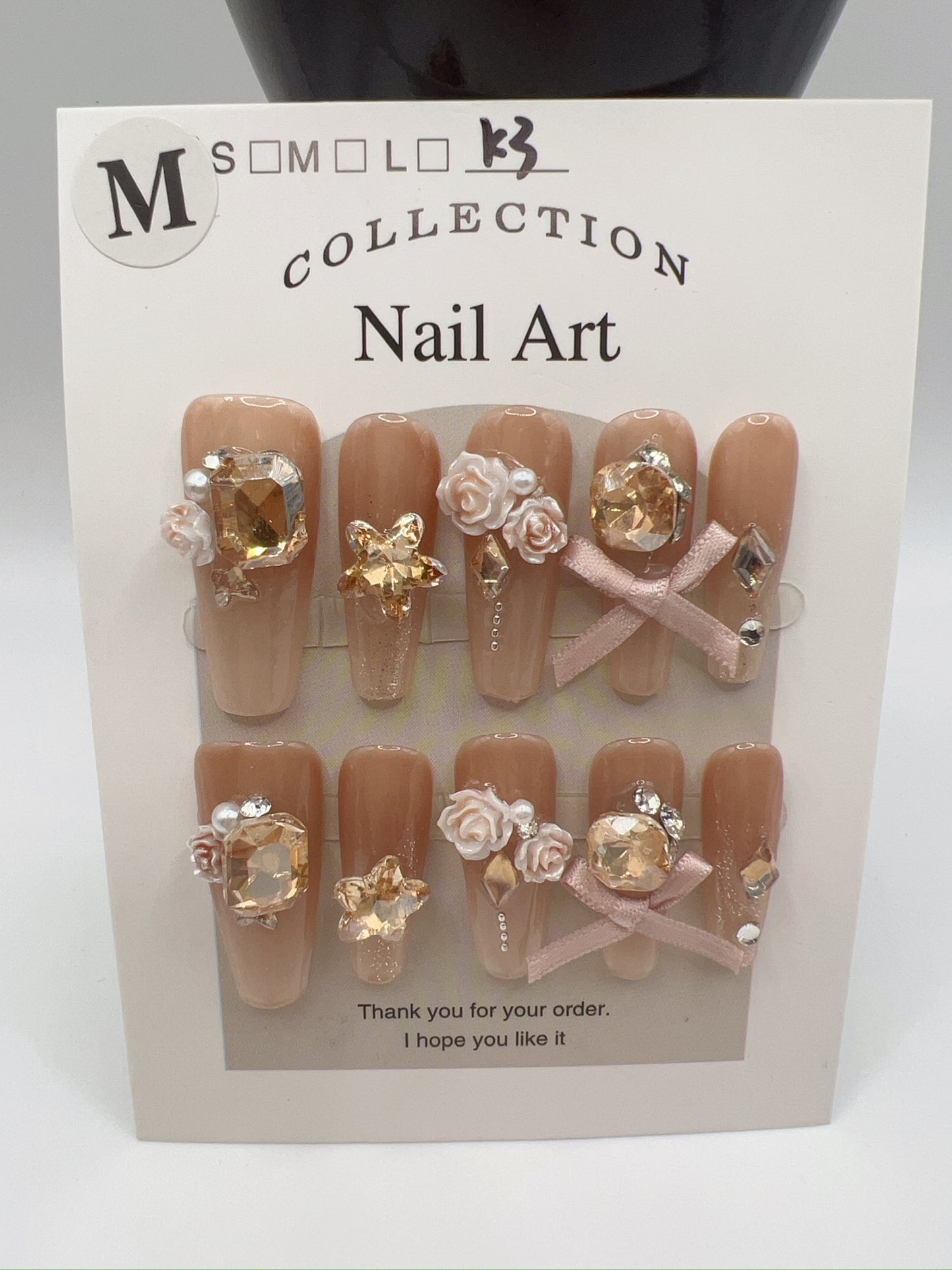 Long Coffin Press-On Nails with Rhinestone & Charms – 9 Designs, Medium Size