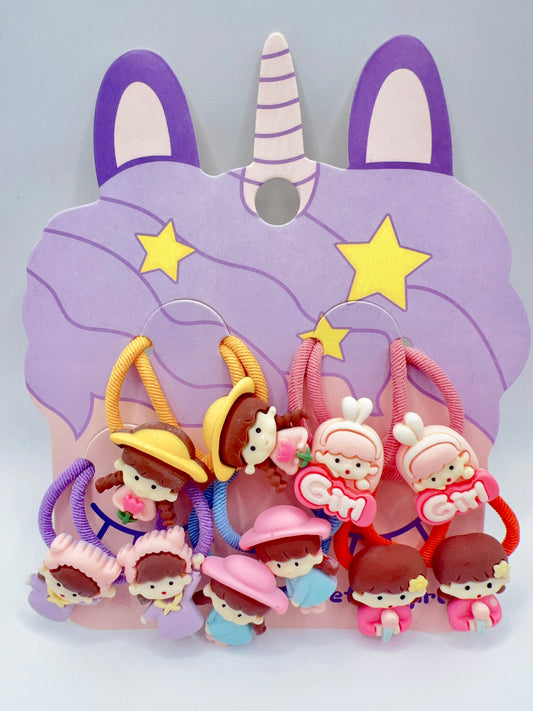 Mix Cartoon Hair Tie Set – 10pcs (5 Pairs), Cute for Girls & Gift