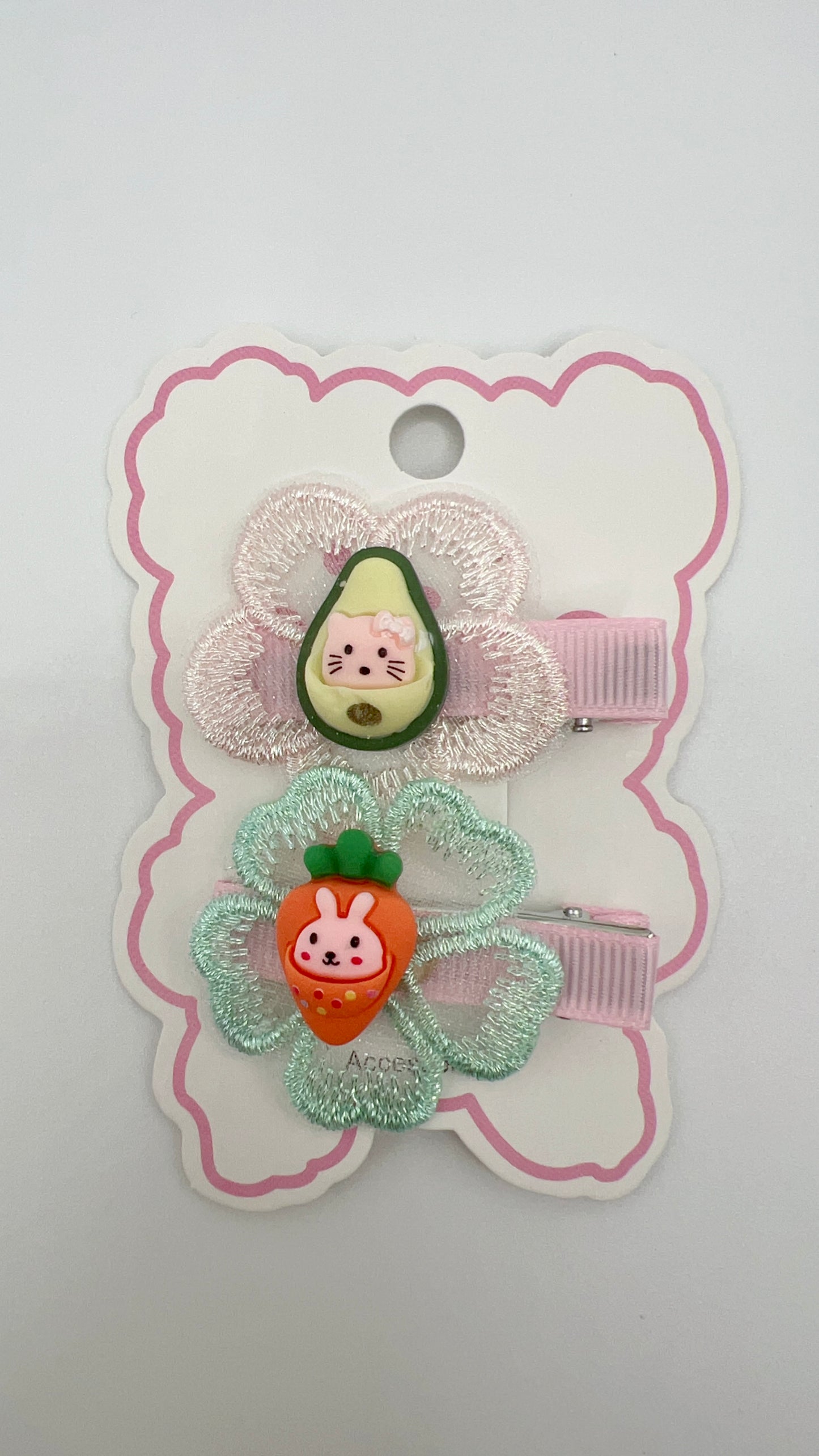 Embroidered Flower Hair Clip with Cartoon Resin Center – 2 Options, Cute for Girls & Gifts