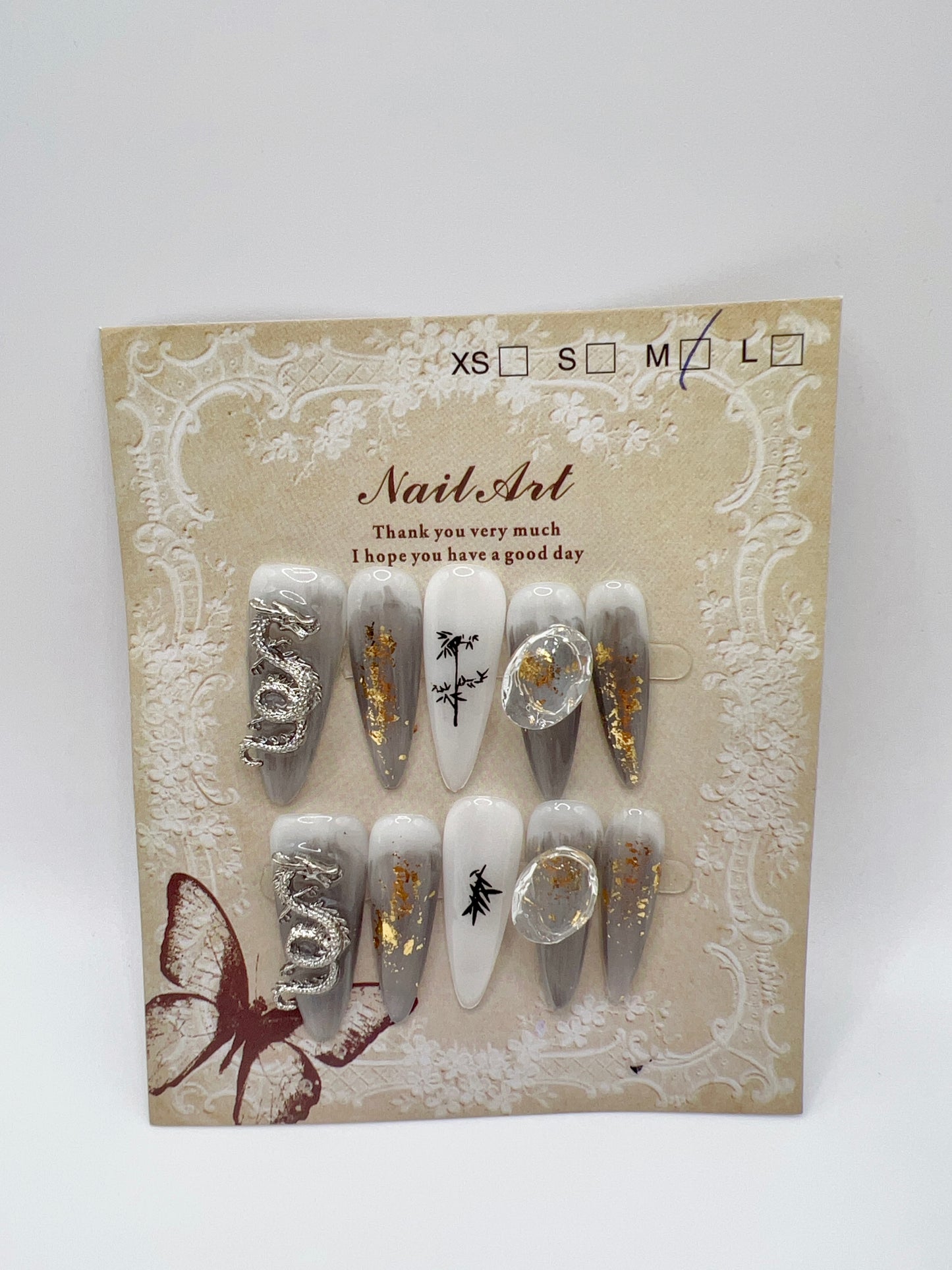 4 Sets Long Stiletto Press On Nails simple style – Medium Size