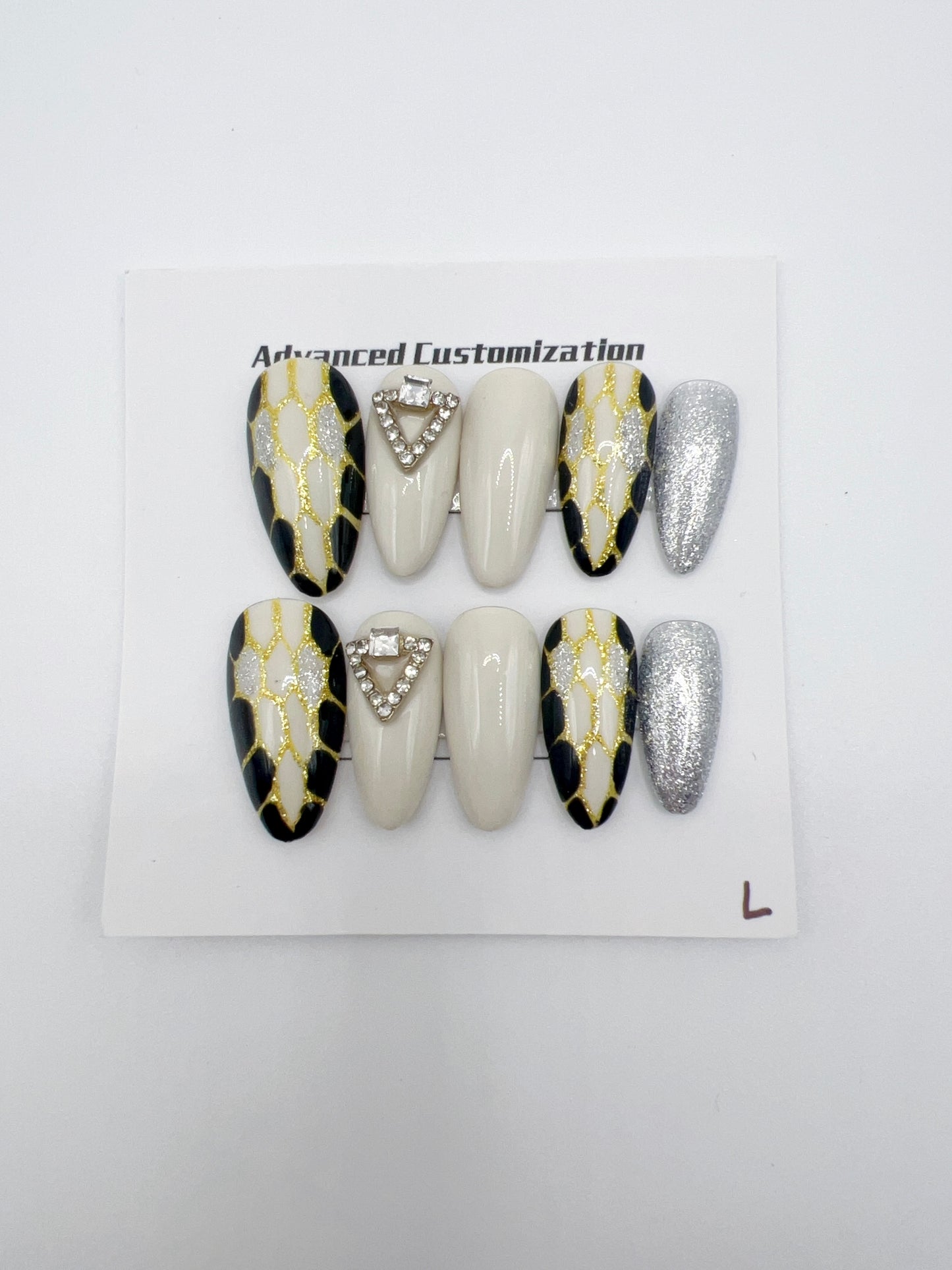 Almond Press-On Nails with Snake Design – Large Size, Reusable Fake Nails
