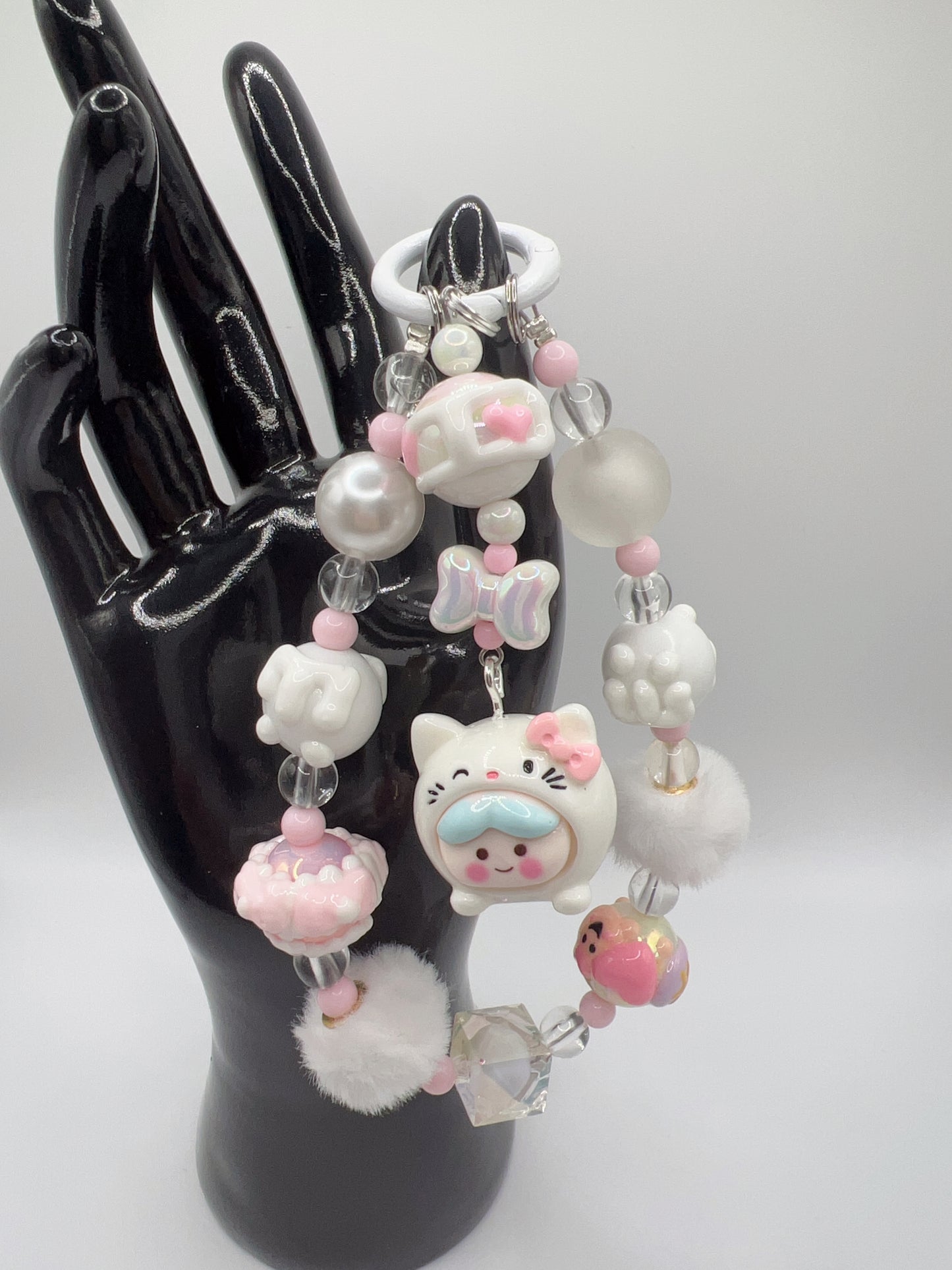 Handmade Kawaii Keychain: Cartoon Pendant & Pom Pom Bag Charm
