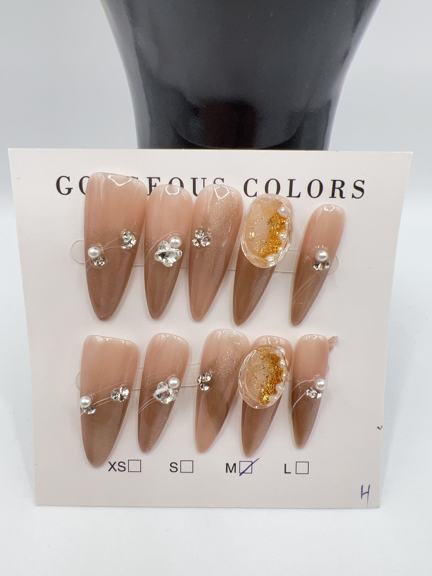 Long Stiletto Press On Nails with Rhinestone Charms – 10 Designs, Medium Size