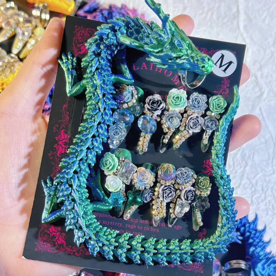 Luxury press on nails with dragon