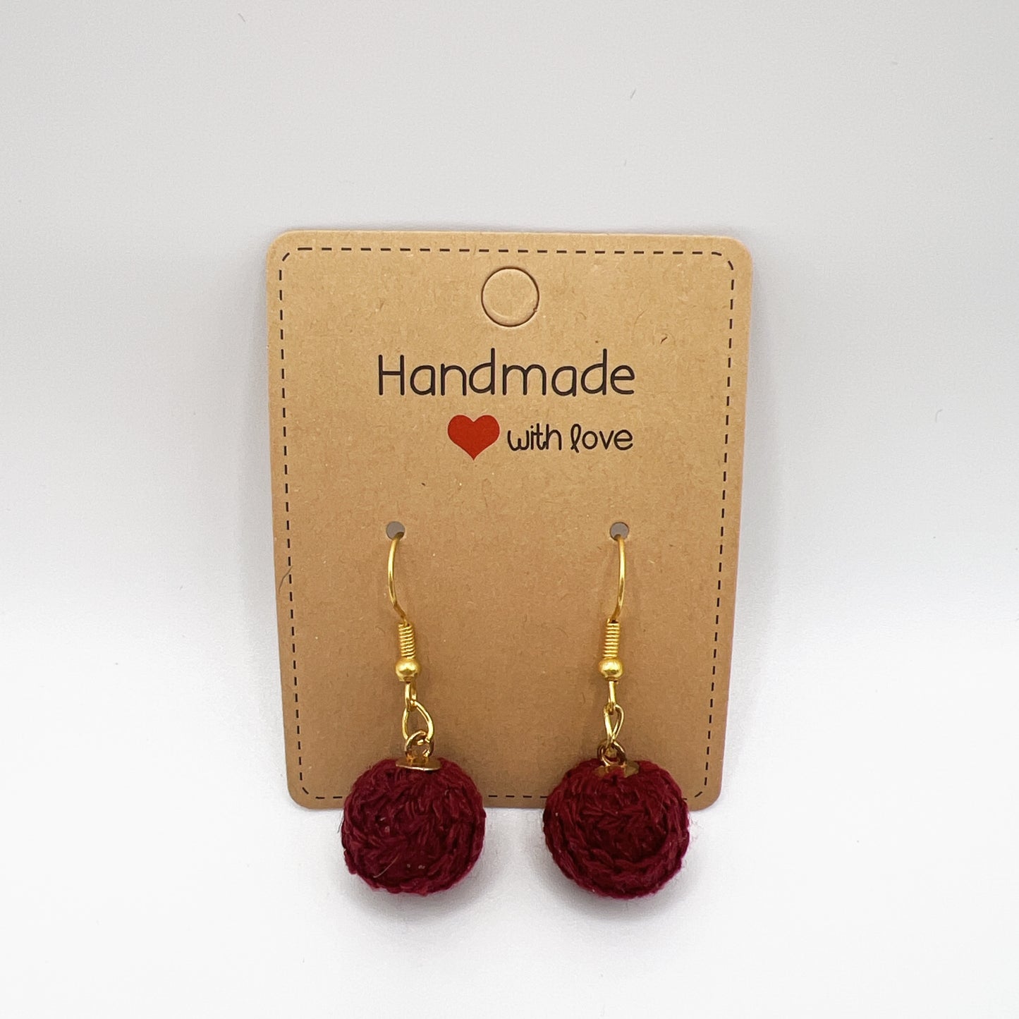 Knit Fabric Round Ball Drop Earrings | Lightweight & Stylish | Red & Green Options