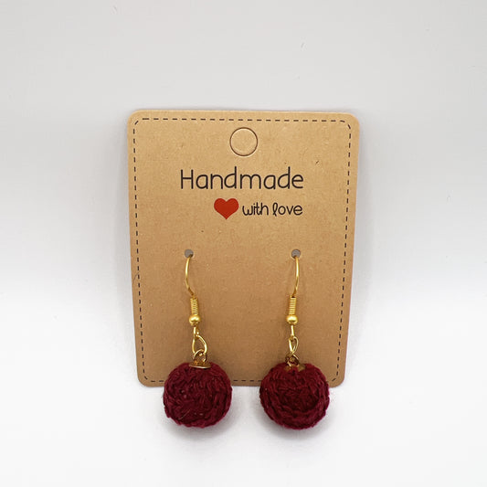 Knit Fabric Round Ball Drop Earrings | Lightweight & Stylish | Red & Green Options