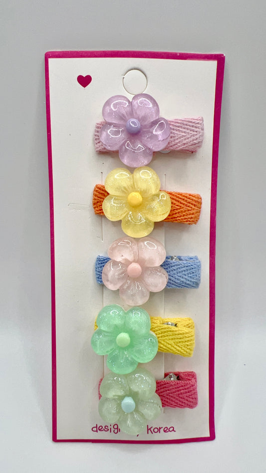 Handmade Colorful Flower Hair Clip Set – 5pcs, Cute for Girls & Gift