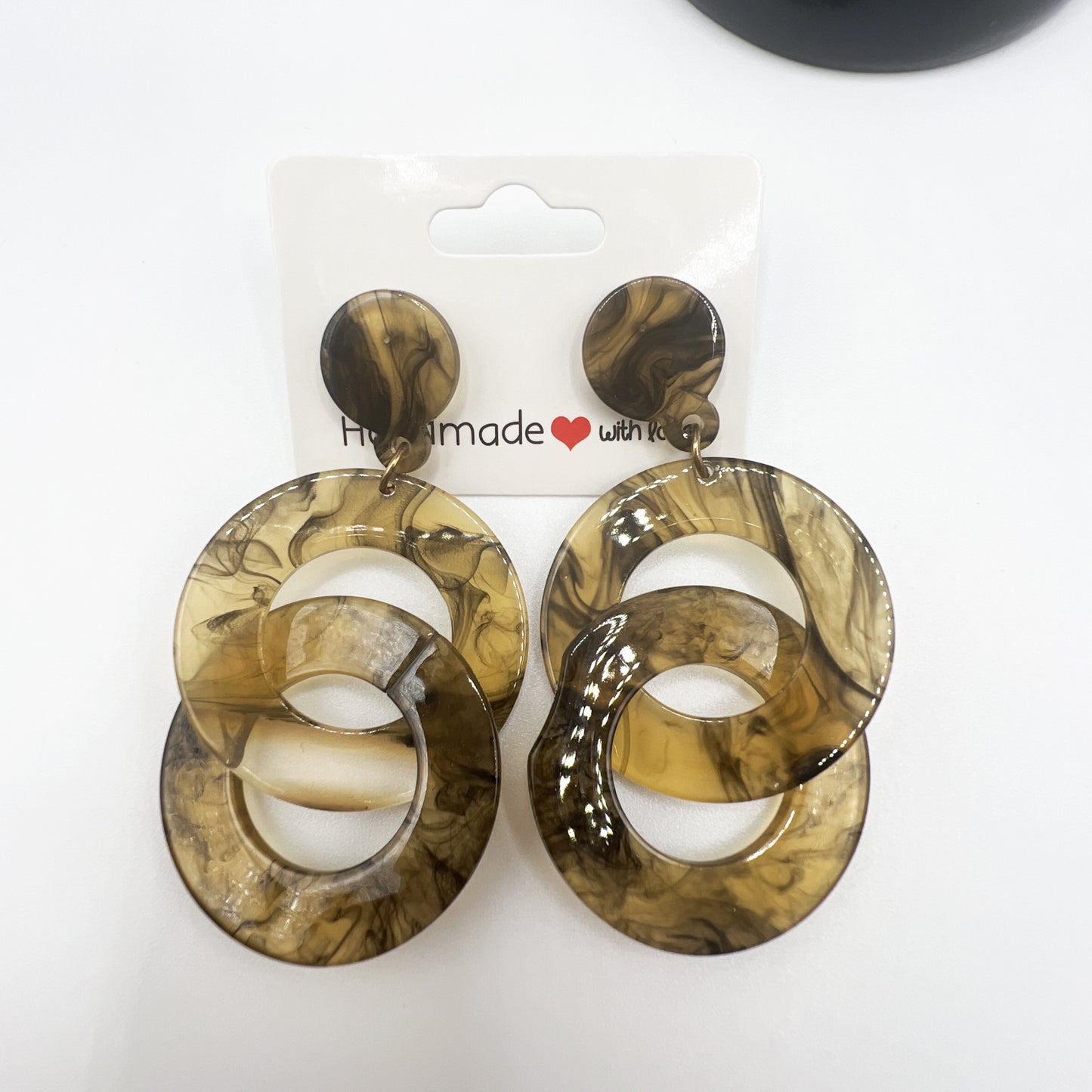 Light Brown & Black Tie-Dye Linked Acetate Drop Earrings | Neutral Chic | Artistic Statement Jewelry
