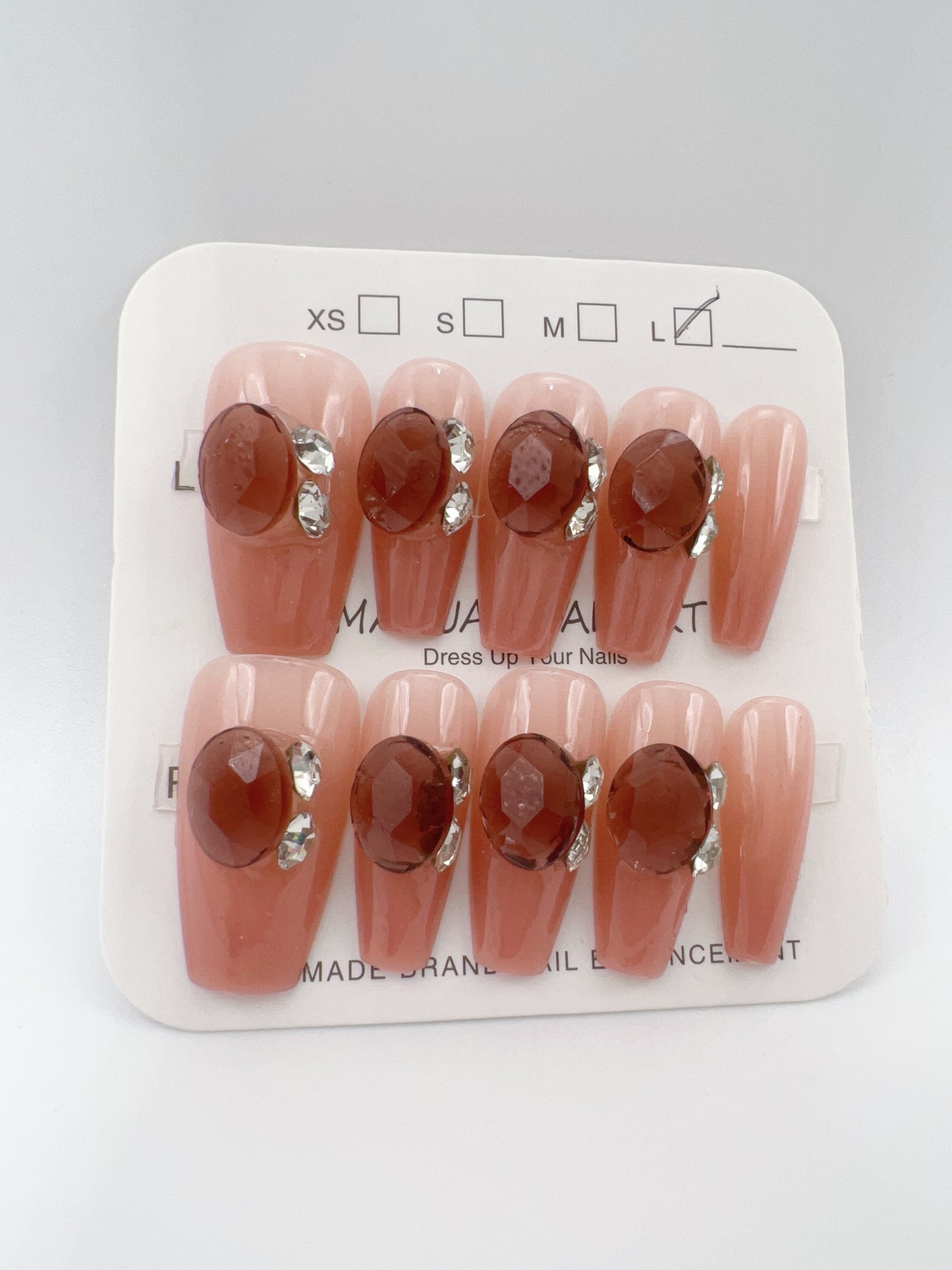 Medium Coffin Press-On Nails with Rhinestone – Elegant Large Size