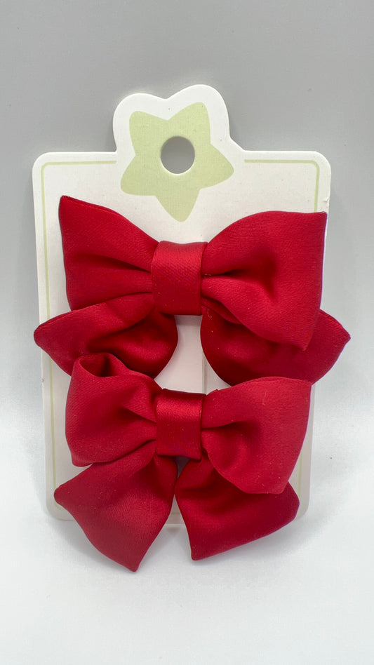 Handmade Red Satin Bow Hair Clip – 2pcs Set, Cute for Girls & Gift Idea