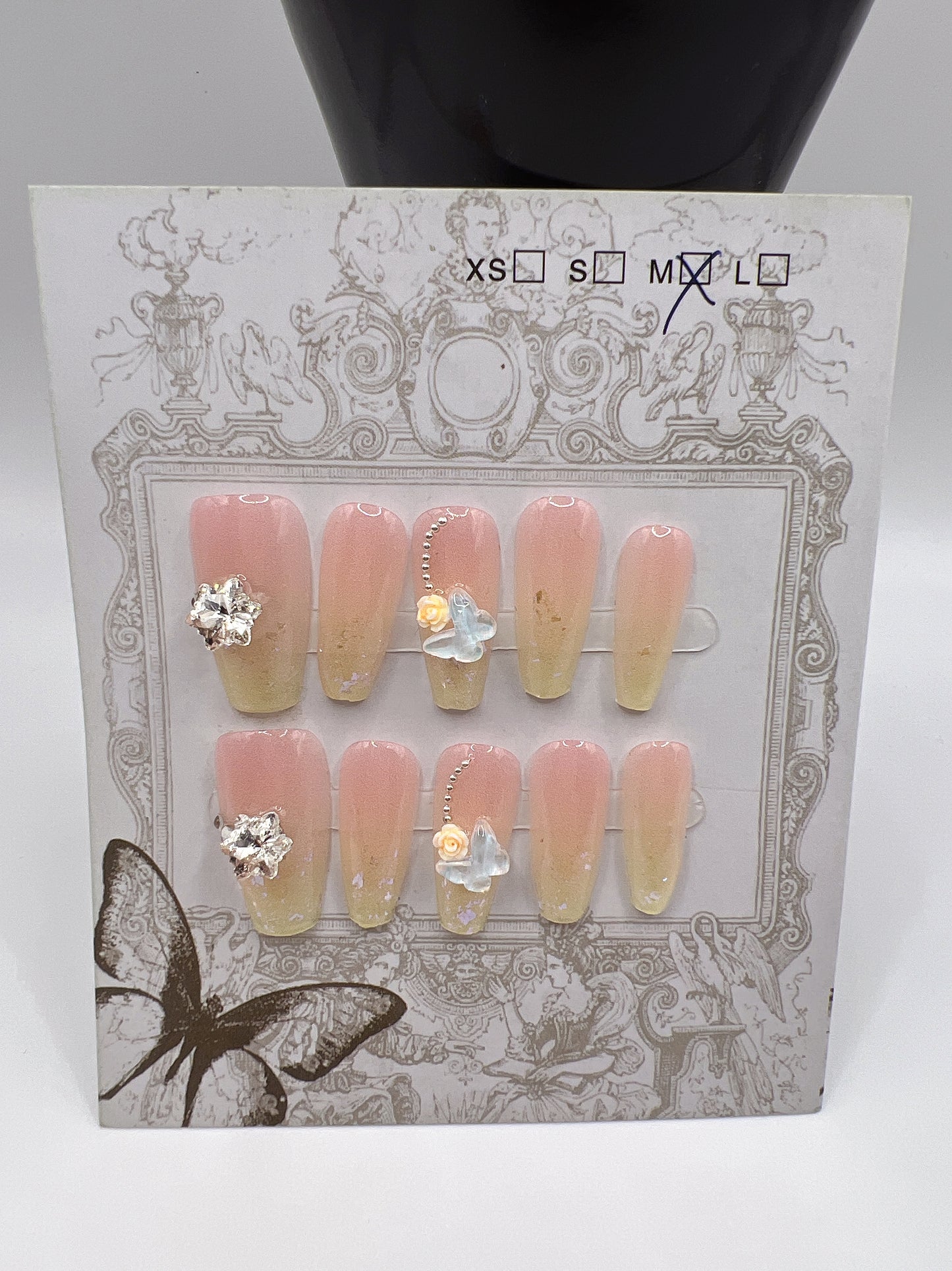 Medium Length Coffin Press On Nails with Rhinestone Charms – 10 Designs, Medium Size