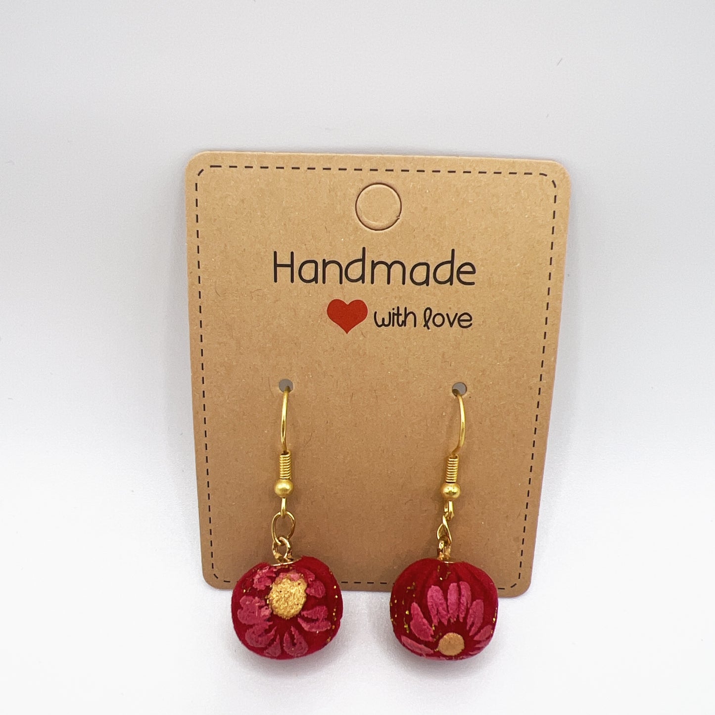 Fabric Flower Ball Drop Earrings | Lightweight & Stylish | Red & Black Options