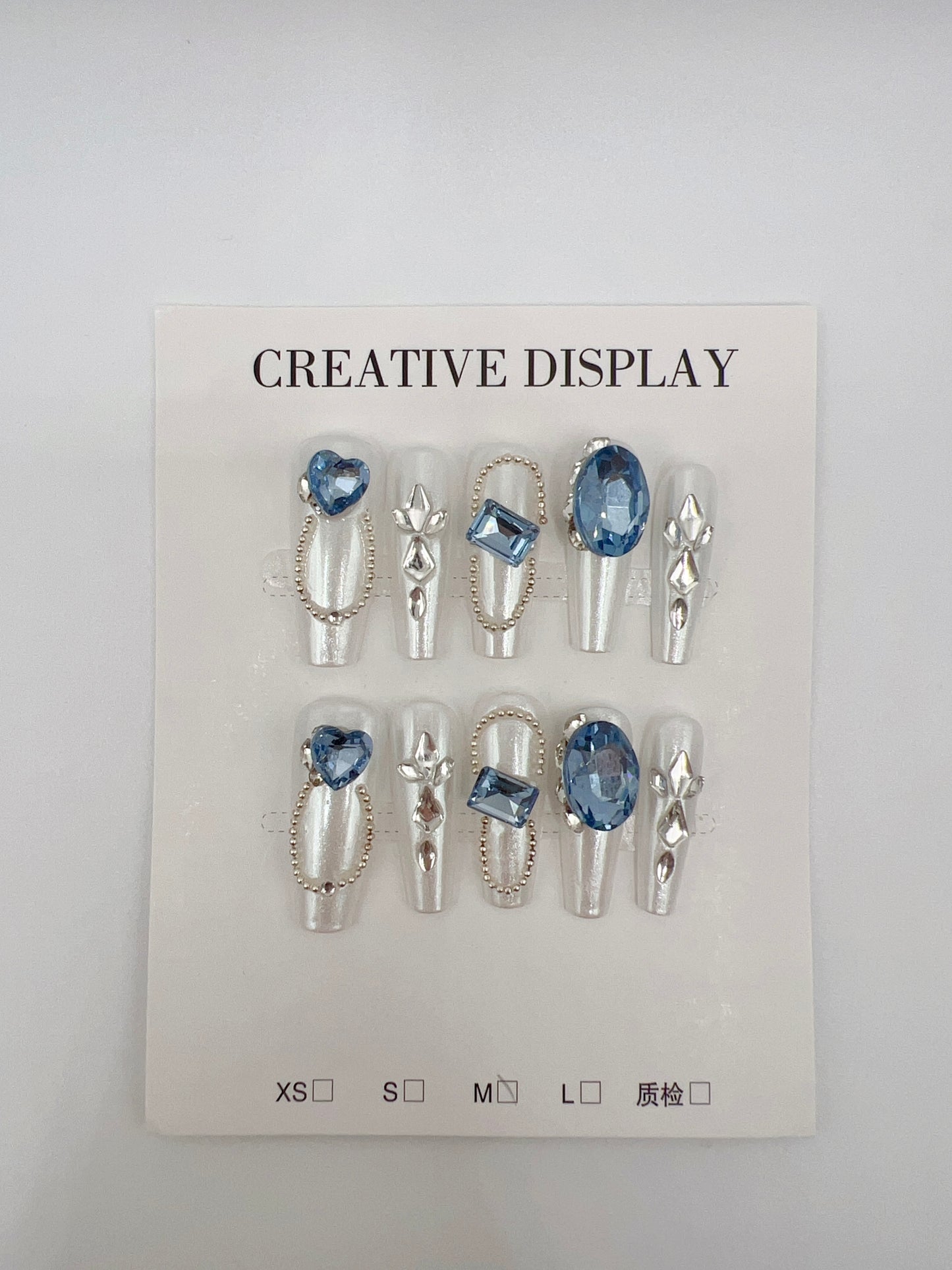 Long Coffin Press On Nails with Rhinestone – Medium Size