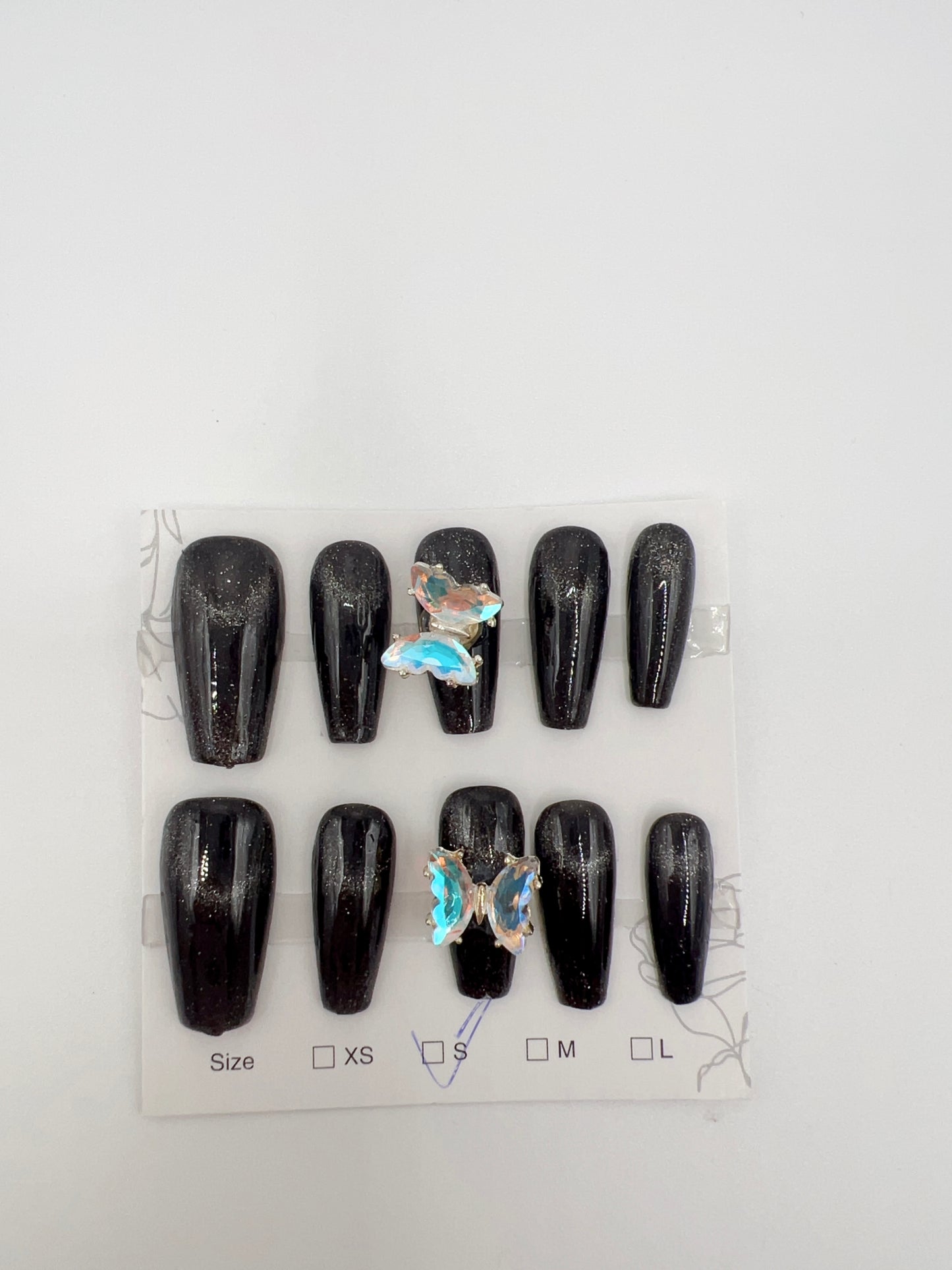 Medium Coffin Press On Nails with Rotatable Butterfly Charm