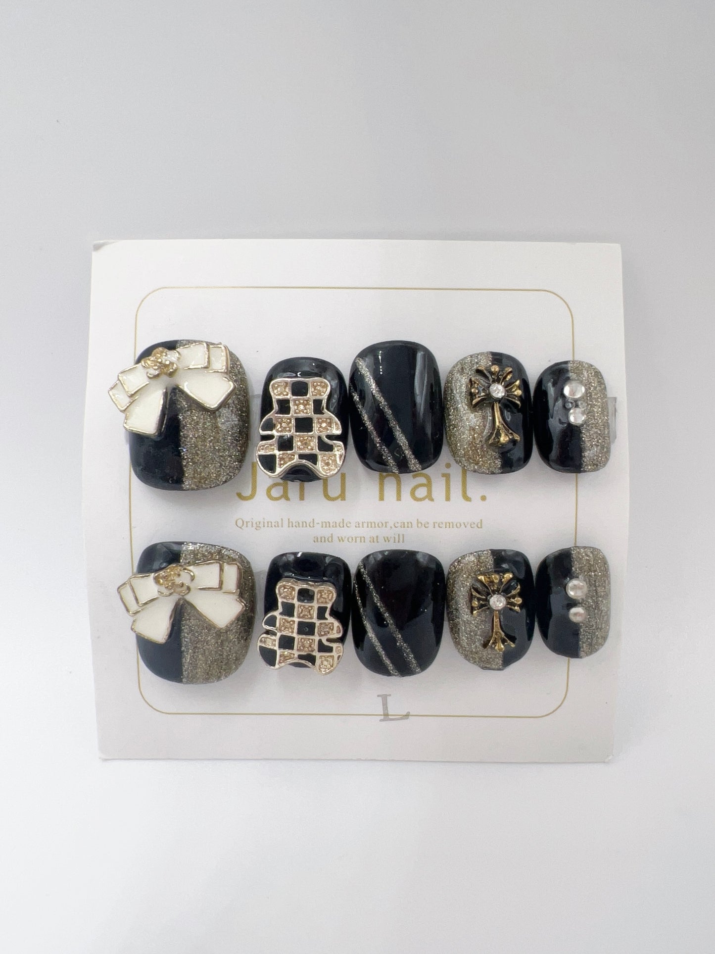 Square Press-On Nails with Shimmer & Cute Charms – Large Size