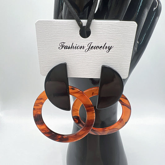 Brown Tie-Dye Hoop Drop Earrings | Earthy Tones | Artistic Statement