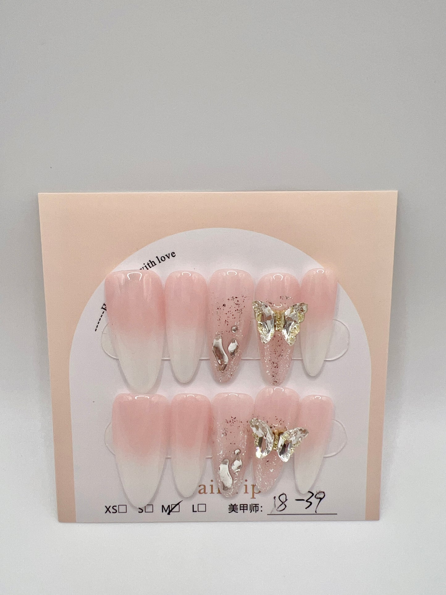 Long Oval Press-On Nails with Rhinestone
