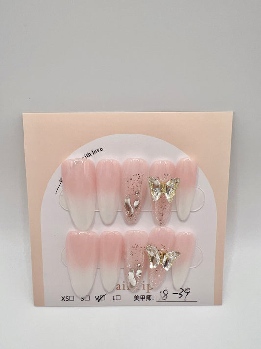 Long Oval Press-On Nails with Rhinestone