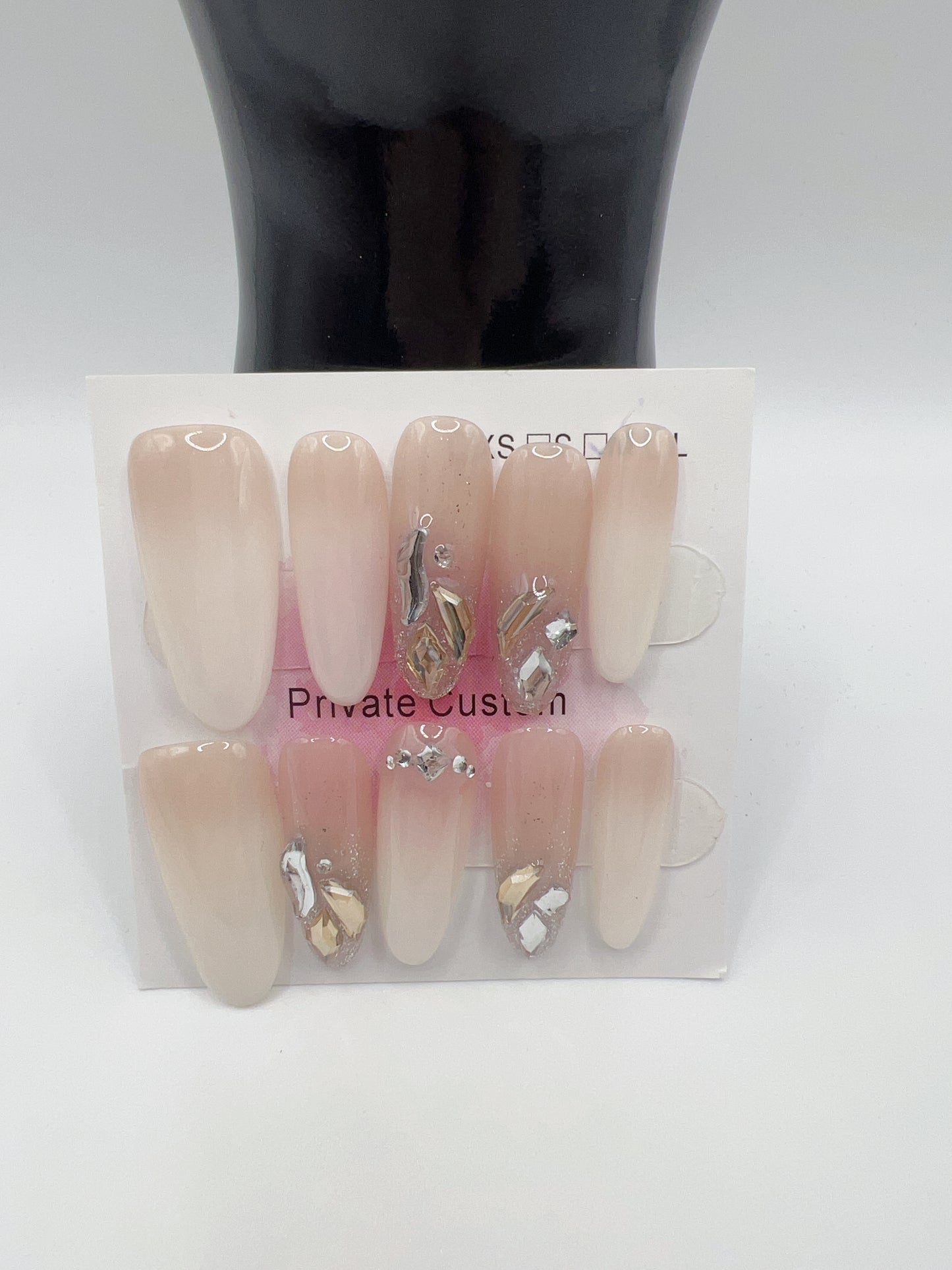 Long Oval Press On Nails with Rhinestone Charms – Glam Fake Nails, Medium Size, 10 Designs