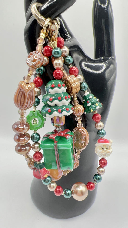 Handmade Painted Beaded Keychain / Bag Chain / Phone Chain – Christmas Style
