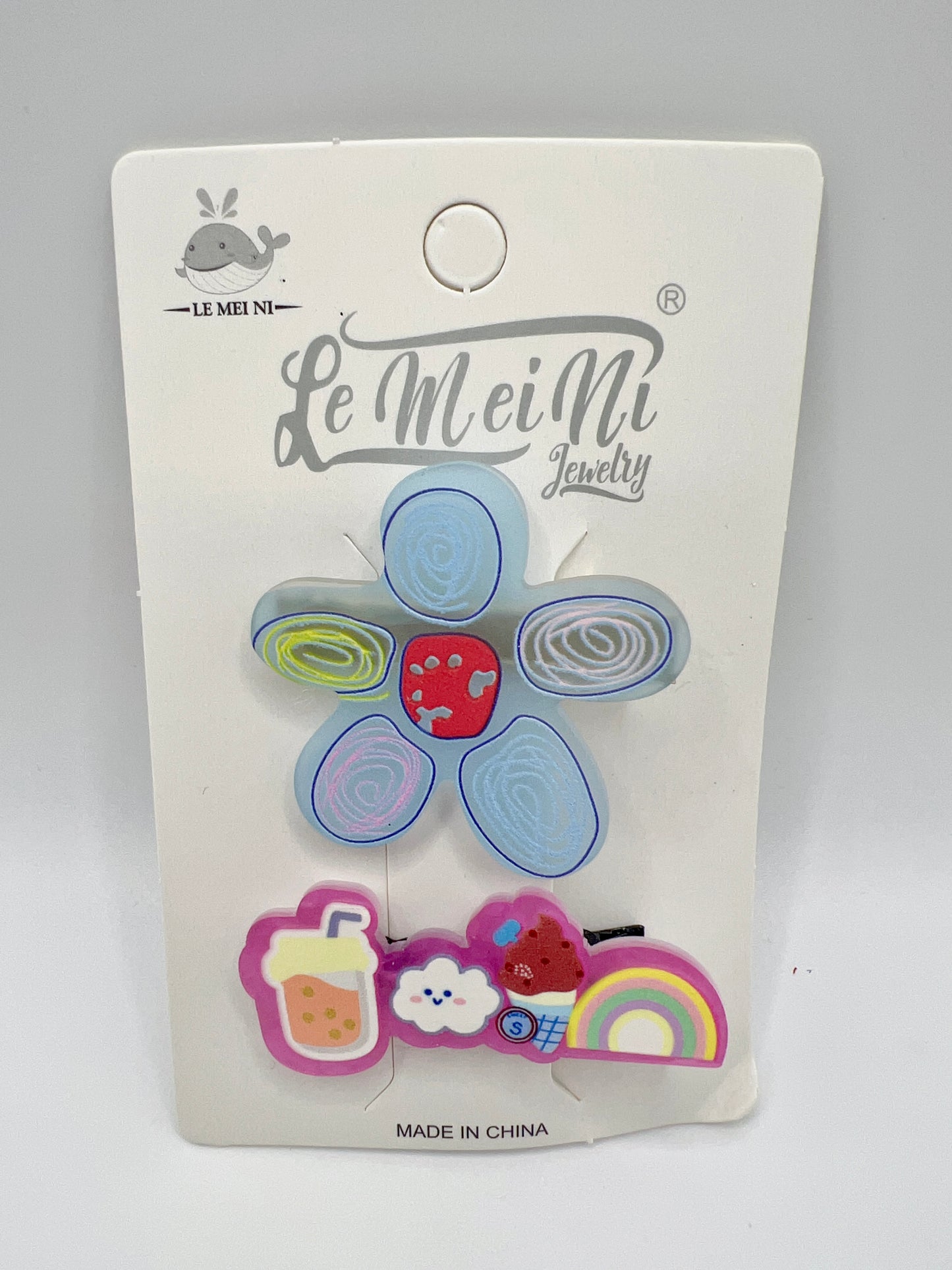 Acrylic Cartoon and Flower Hair Clip – 2pcs a Set, Cute for Girls & Gift