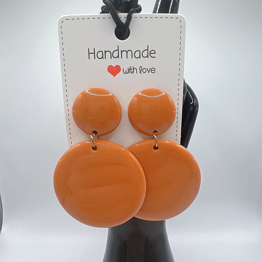 Orange Double Disc Linked Drop Earrings | Minimalist & Stylish