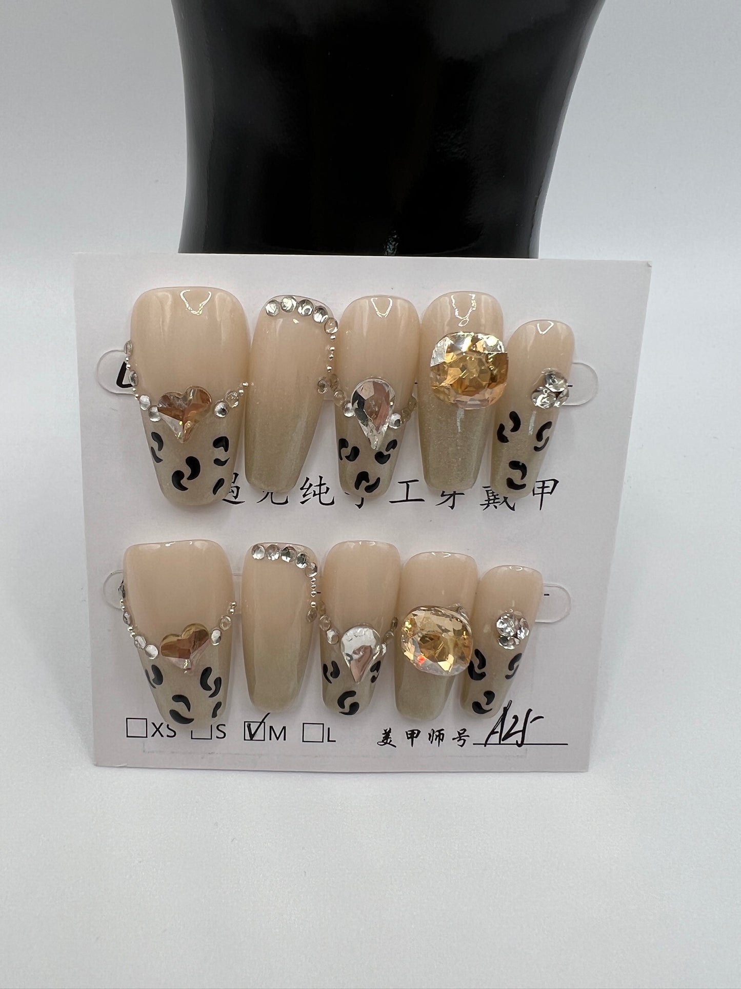 Medium Length Coffin Press On Nails with Rhinestone Charms – 10 Designs, Medium Size