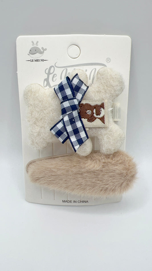 Plush Bear Hair Clip Set Cute for Girls in Winter and Fall 2 Color Options