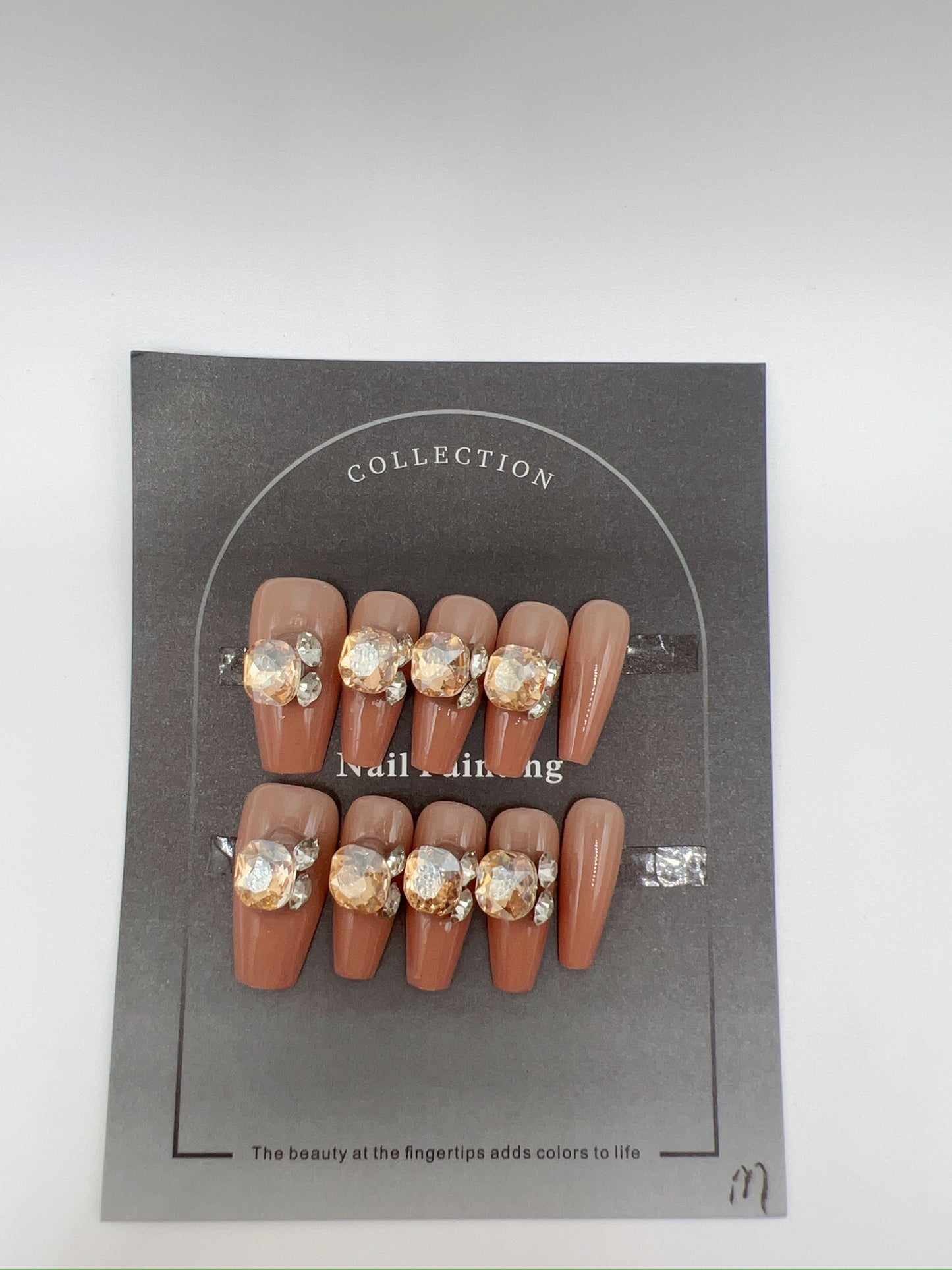 Medium Coffin Press-On Nails with Rhinestone – Elegant Medium Size