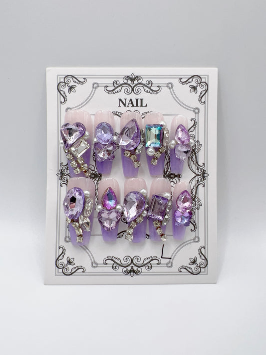 Luxury Rhinestone Press-On Nails | Coffin Shape | Glam Charm Design