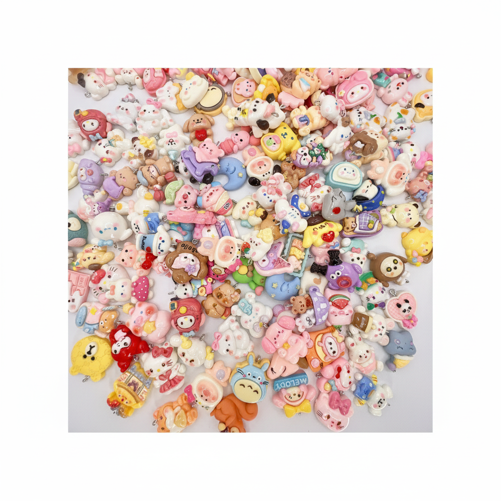 25pcs Random Mixed Cartoon Resin Charms with Eye Pin for DIY