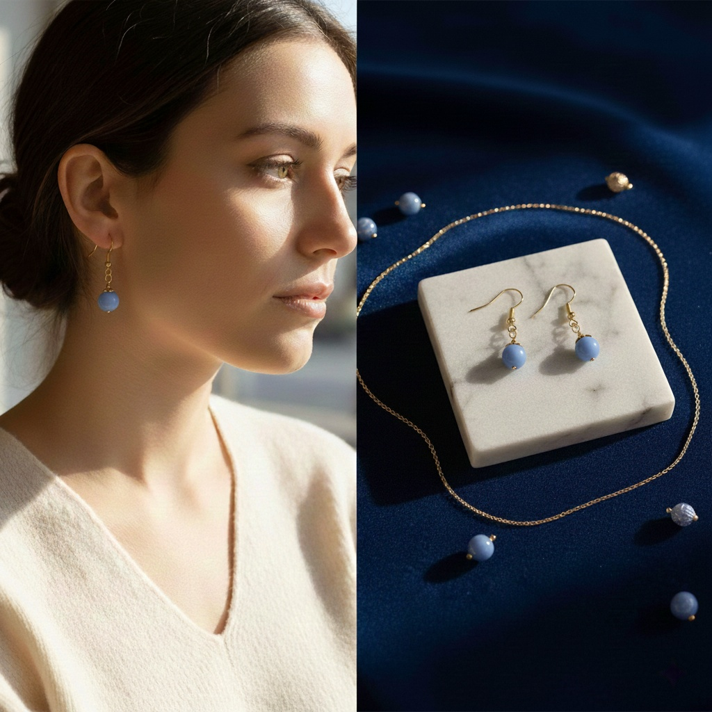 Elegant Gold-Tone Earrings with Blue Dangle