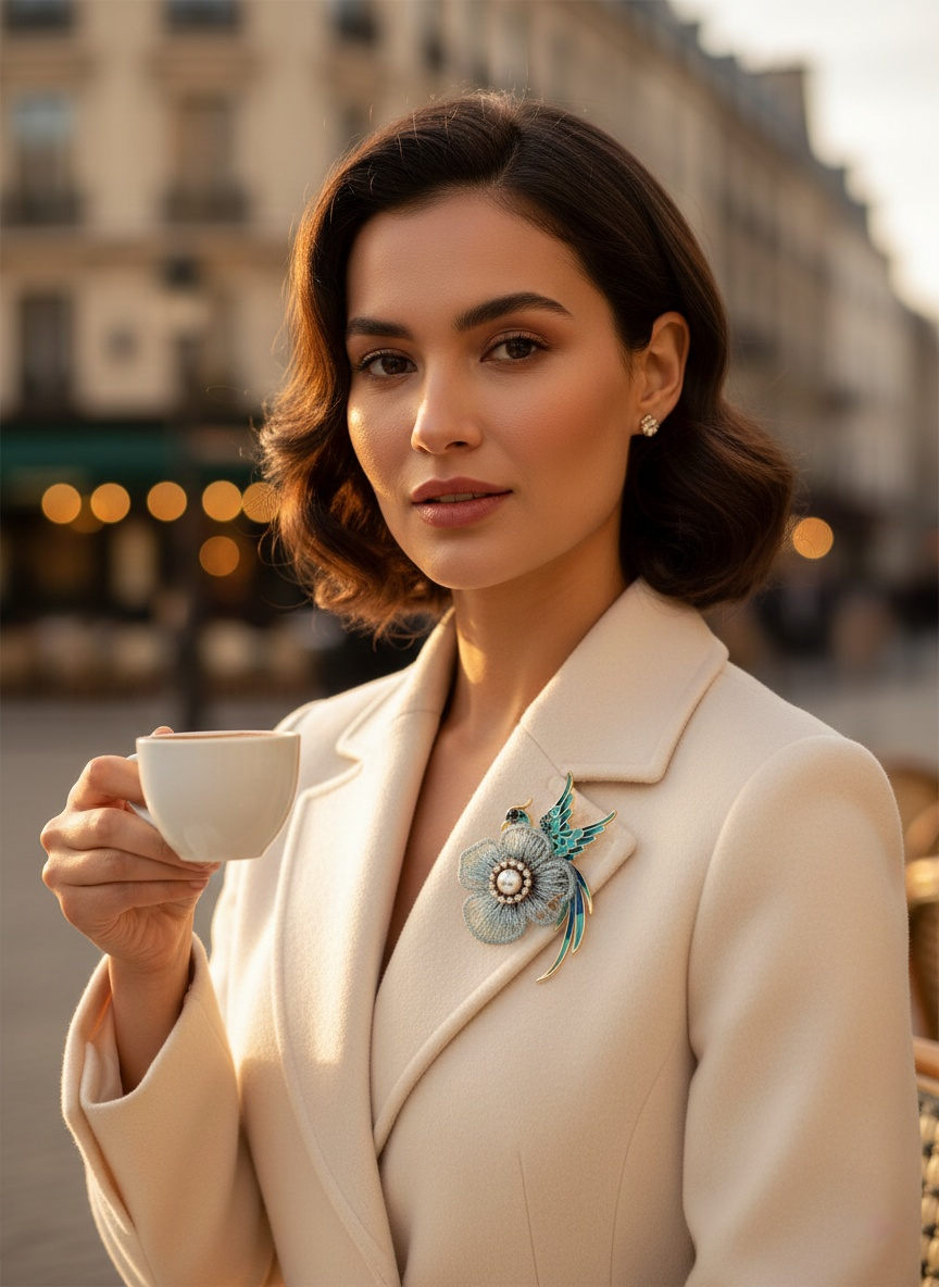 Luxury Bird Flower Brooch with Pearl & Rhinestone