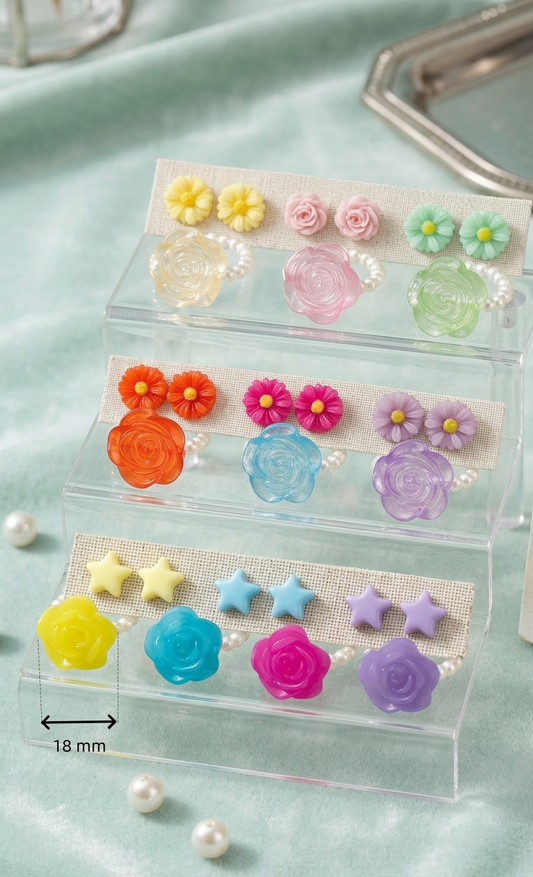 Flower Ring and Stud Earrings Jewelry Set for Women – Beaded Stretch Ring with Floral Stud Earrings Matching Jewelry