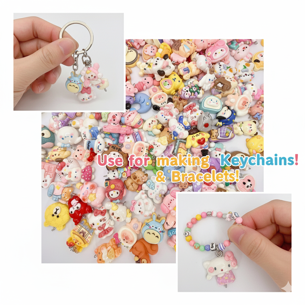 25pcs Random Mixed Cartoon Resin Charms with Eye Pin for DIY