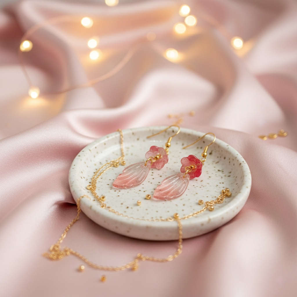 Chic Pink Lily of the Valley & Petal Dangle Earrings