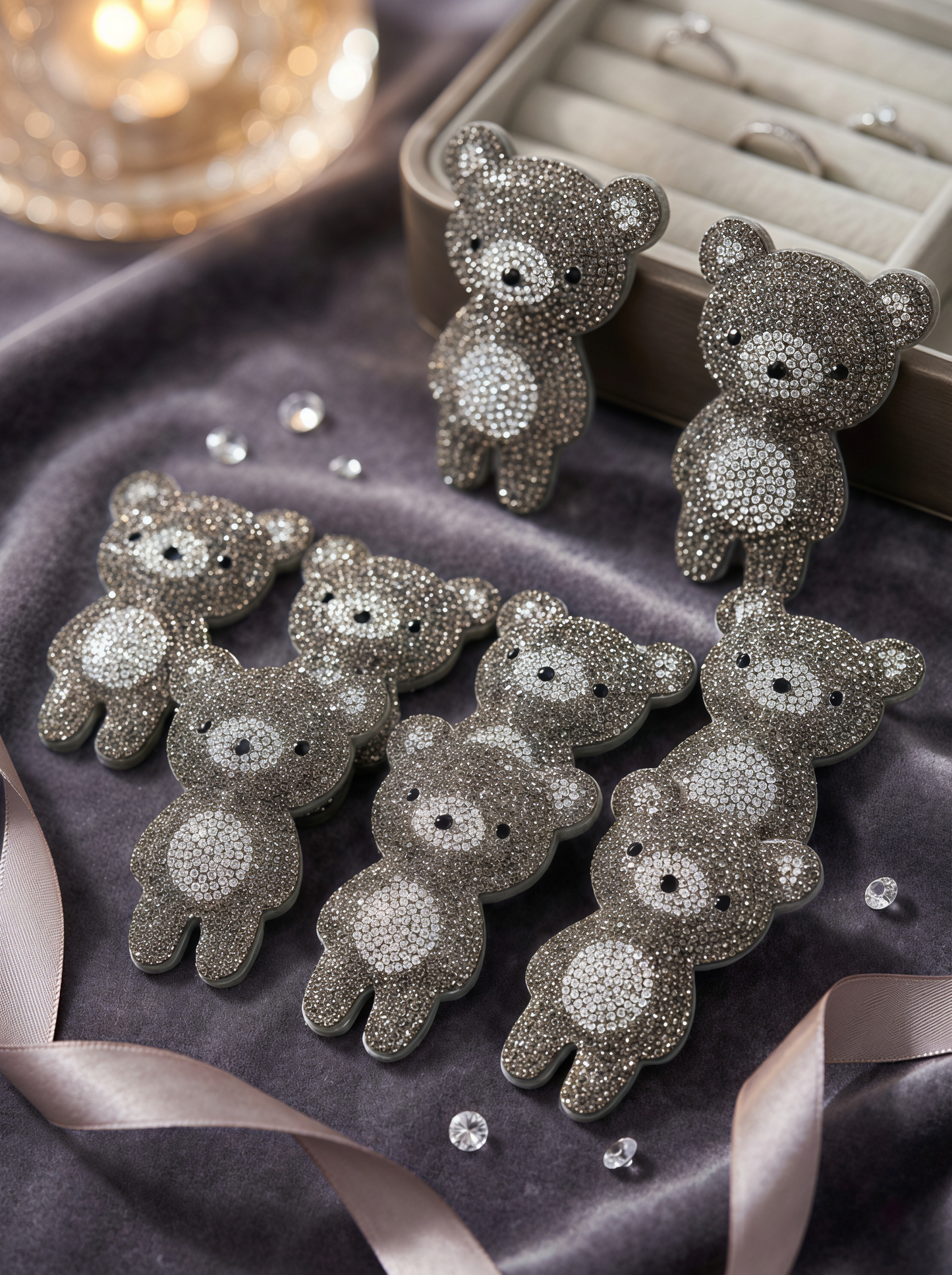 8 pcs Gray Rhinestone Bear DIY Charm for Making Bag Decorations & Keychain