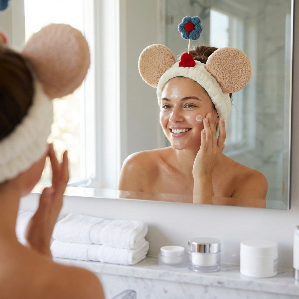 Plush Bear Ear with Flower hairbands – Cute Funny Shower & Spa Hair Wrap