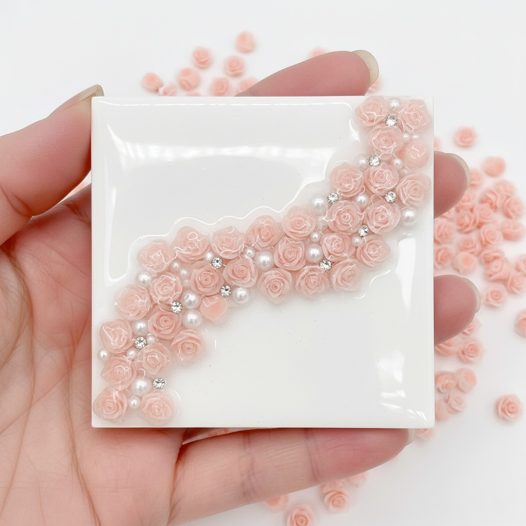 Mini 2D Resin Flower Charms – Peachy Pink 6–6.5mm for Nail Art, Phone Case & DIY Crafts
