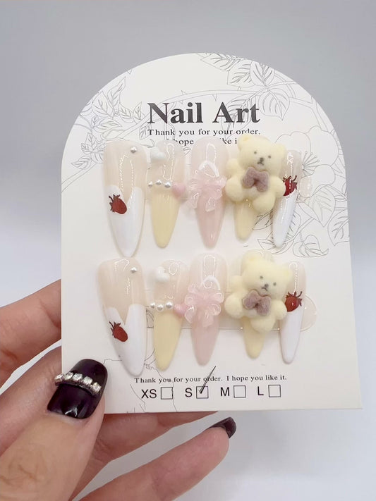 Long Stiletto Press On Nails with Rhinestone & 2D Flowers – Small Size